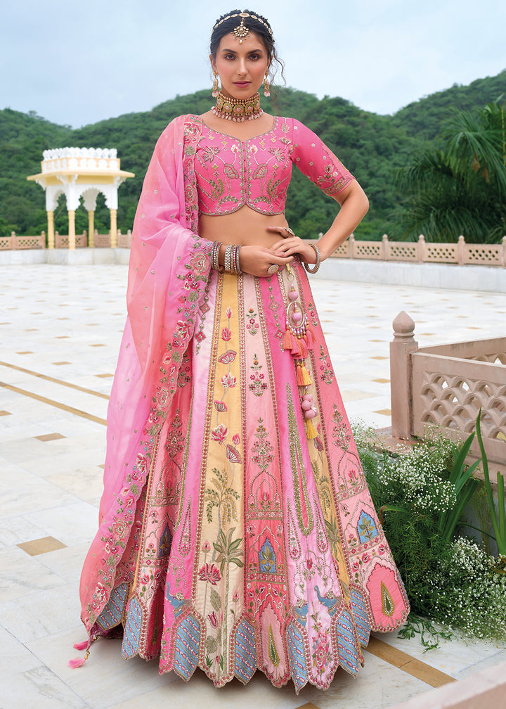 Shades Of Pink Banarasi Silk Lehenga Choli with Stunning Floral Embroidery & Sequins Design