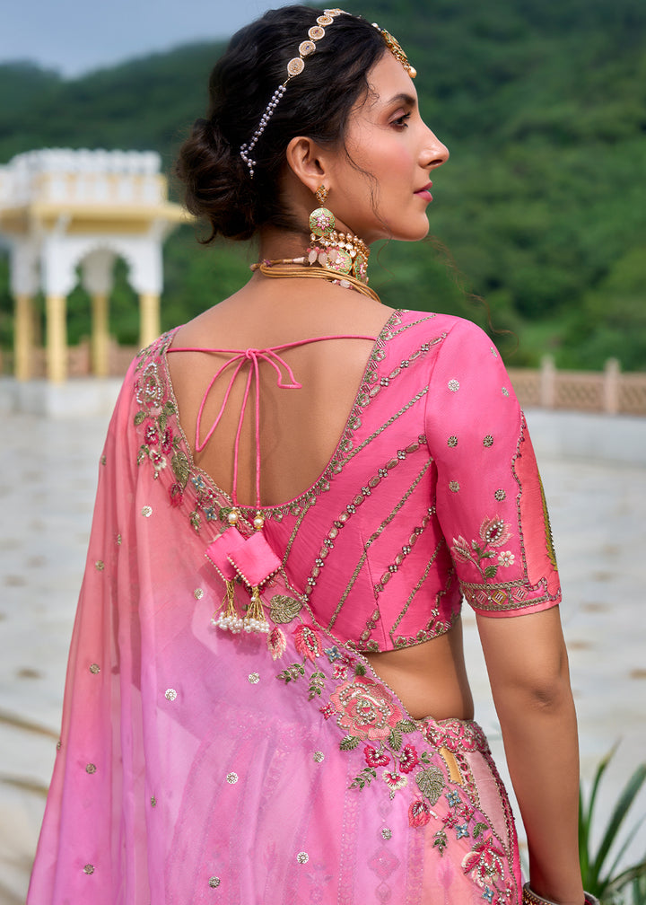 Shades Of Pink Banarasi Silk Lehenga Choli with Stunning Floral Embroidery & Sequins Design