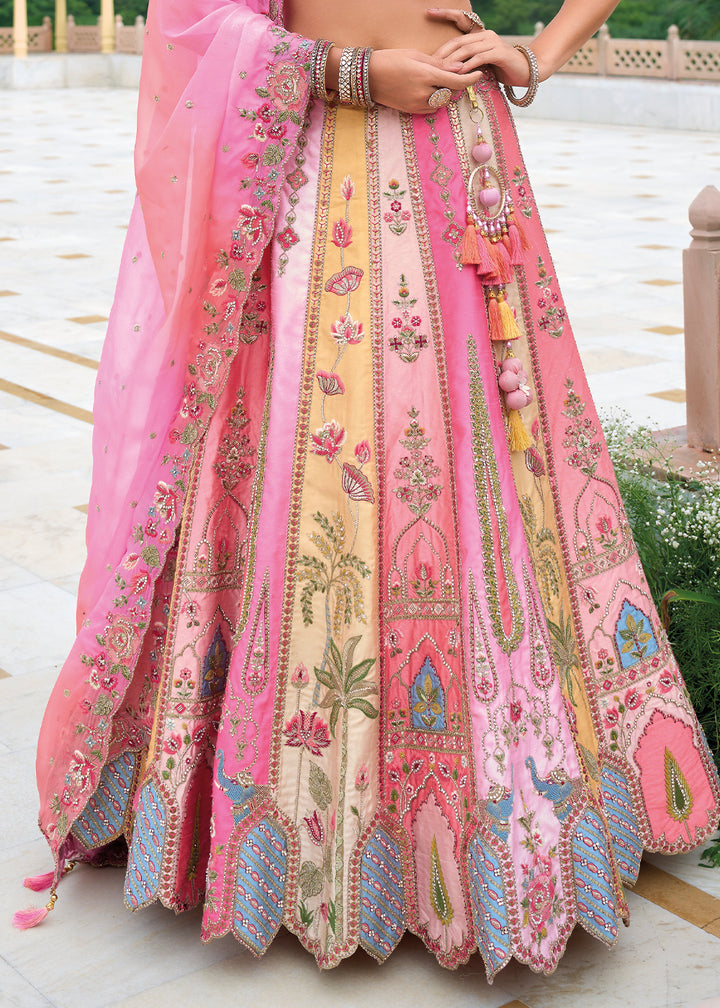 Shades Of Pink Banarasi Silk Lehenga Choli with Stunning Floral Embroidery & Sequins Design