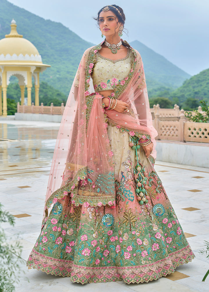 Blue & Pink Viscose Tissue Silk Lehenga Choli with Stunning Floral Embroidery & Sequins Design