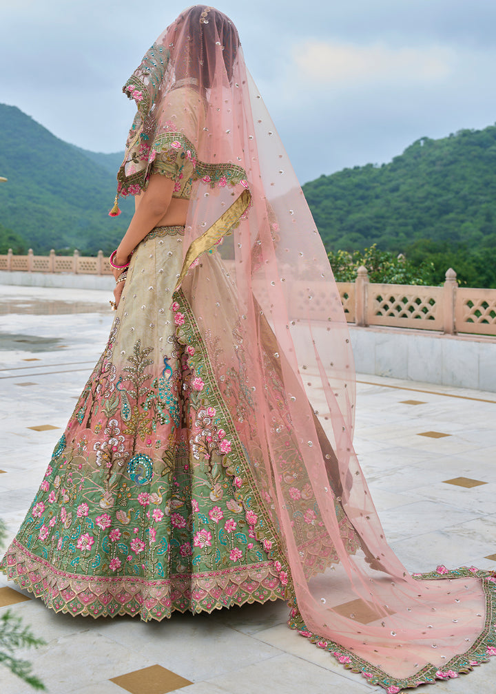 Blue & Pink Viscose Tissue Silk Lehenga Choli with Stunning Floral Embroidery & Sequins Design