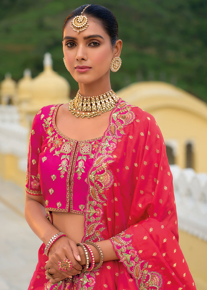 Hot Pink Banarasi Silk Lehenga with Heavy Khatli & Embroidery Work