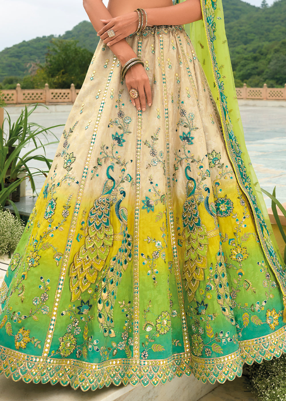 Off White Banarasi Silk Lehenga with Heavy Khatli & Embroidery Work