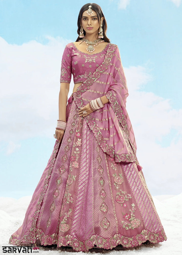 Hopbush Purple Banarasi Silk Lehenga Choli with Intricate Embroidery and Cut Work