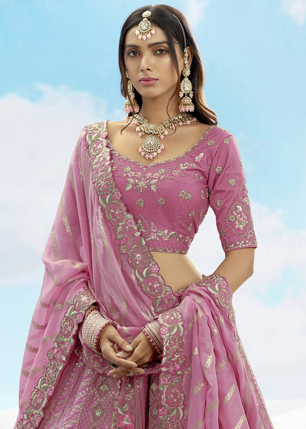 Hopbush Purple Banarasi Silk Lehenga Choli with Intricate Embroidery and Cut Work