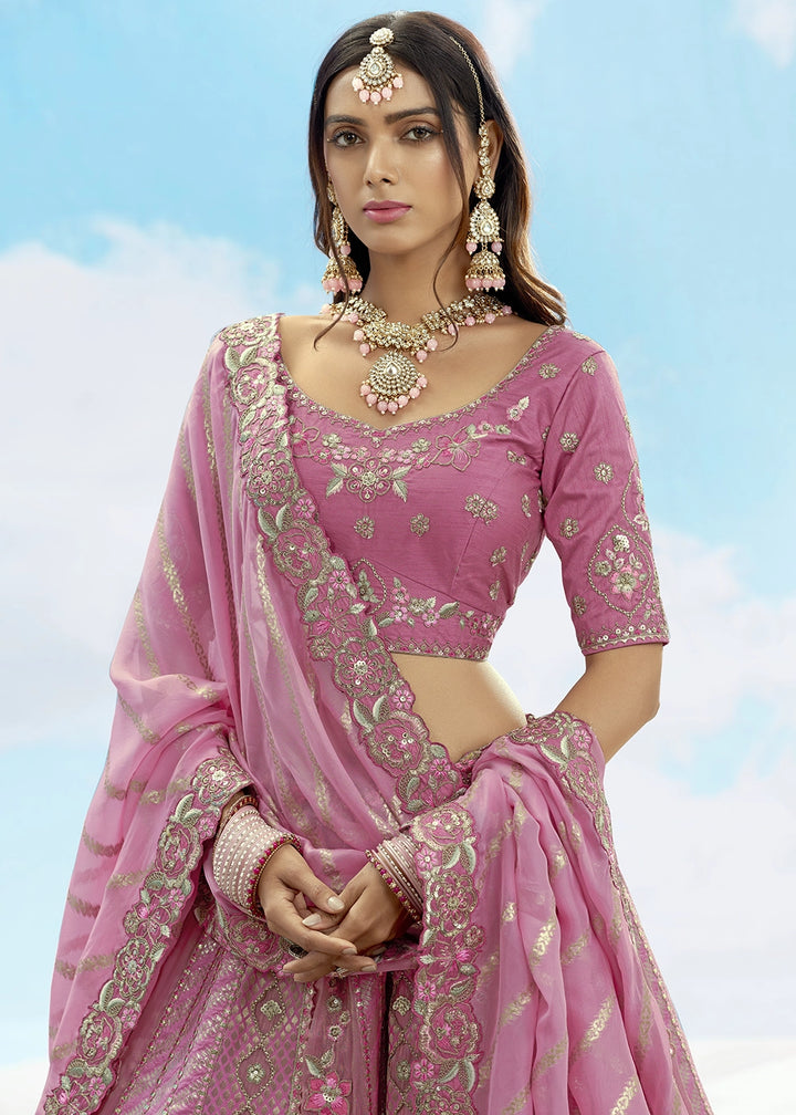 Hopbush Purple Banarasi Silk Lehenga Choli with Intricate Embroidery and Cut Work