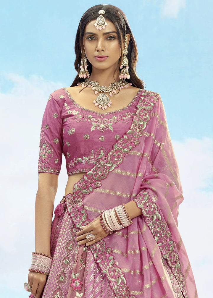 Hopbush Purple Banarasi Silk Lehenga Choli with Intricate Embroidery and Cut Work