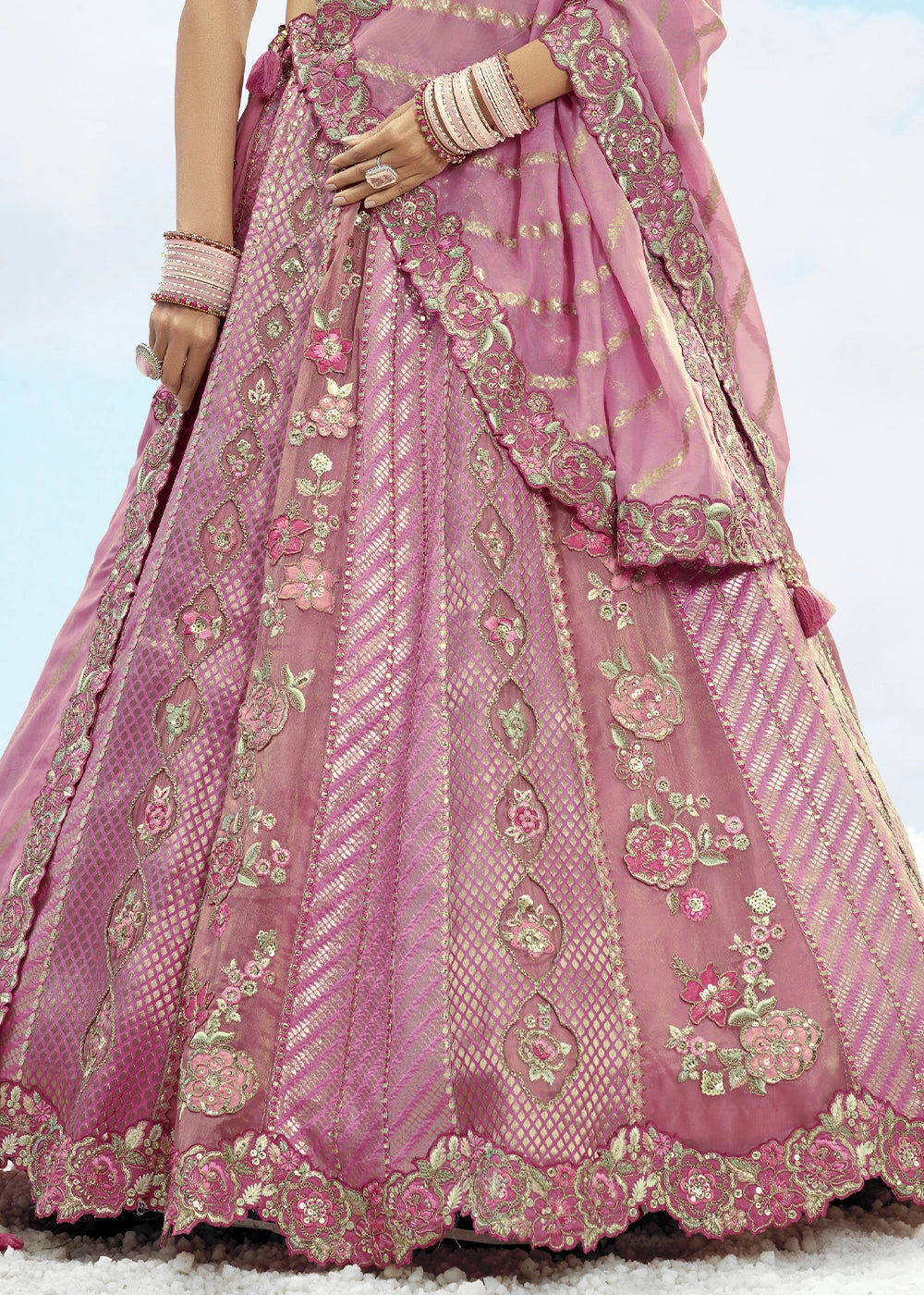 Hopbush Purple Banarasi Silk Lehenga Choli with Intricate Embroidery and Cut Work