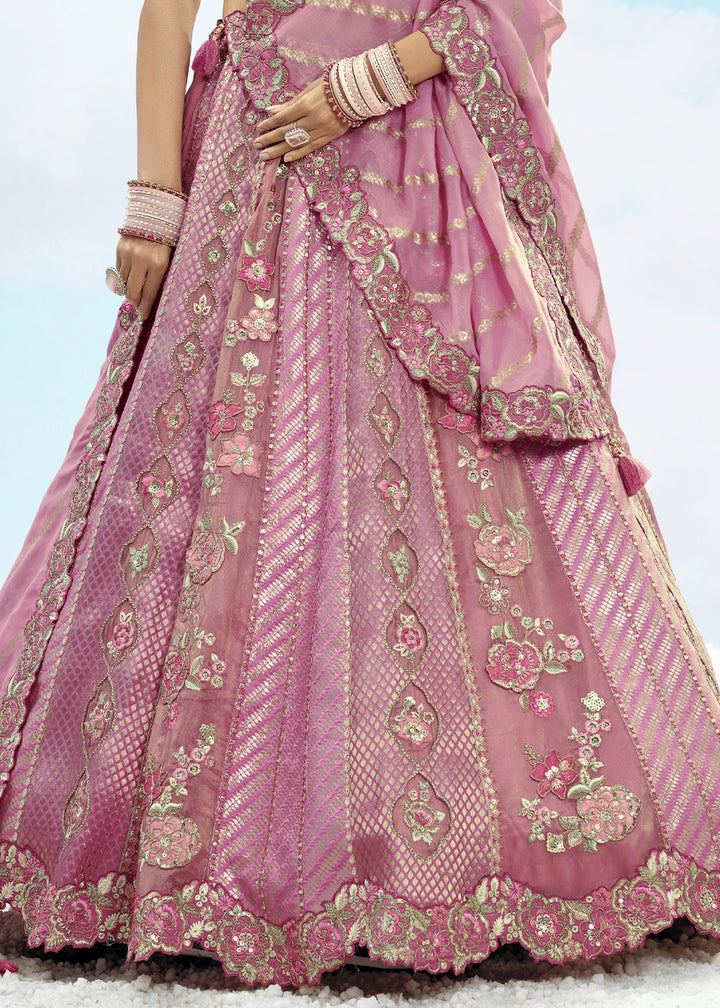 Hopbush Purple Banarasi Silk Lehenga Choli with Intricate Embroidery and Cut Work