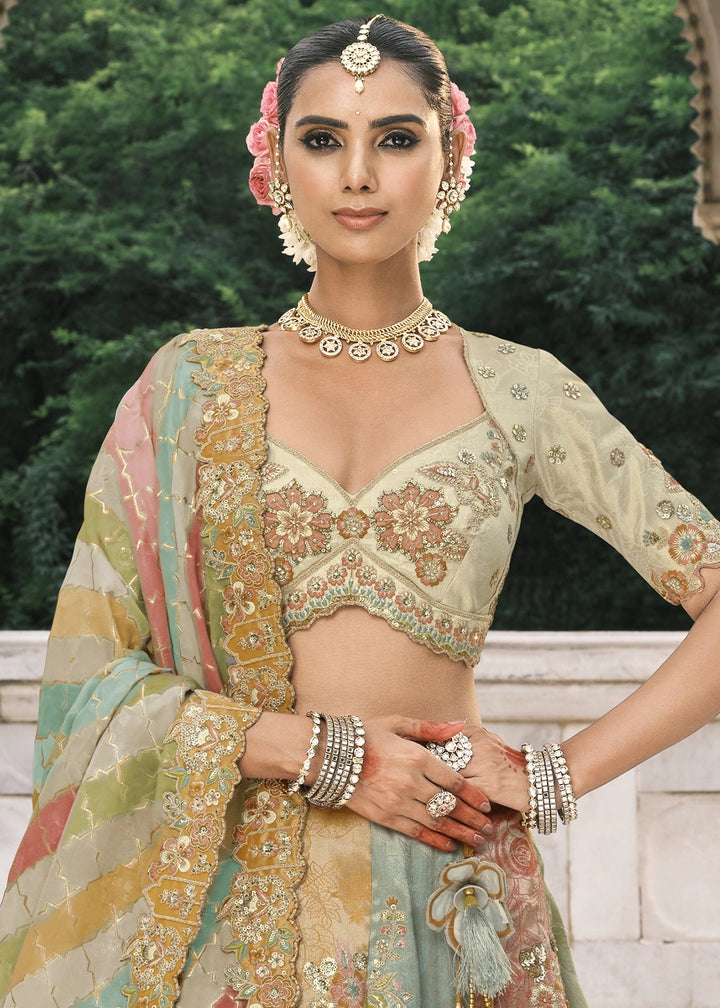 Multicolored Banarasi Silk Lehenga with Stone, Sequins, Mirror & Zari Handwork