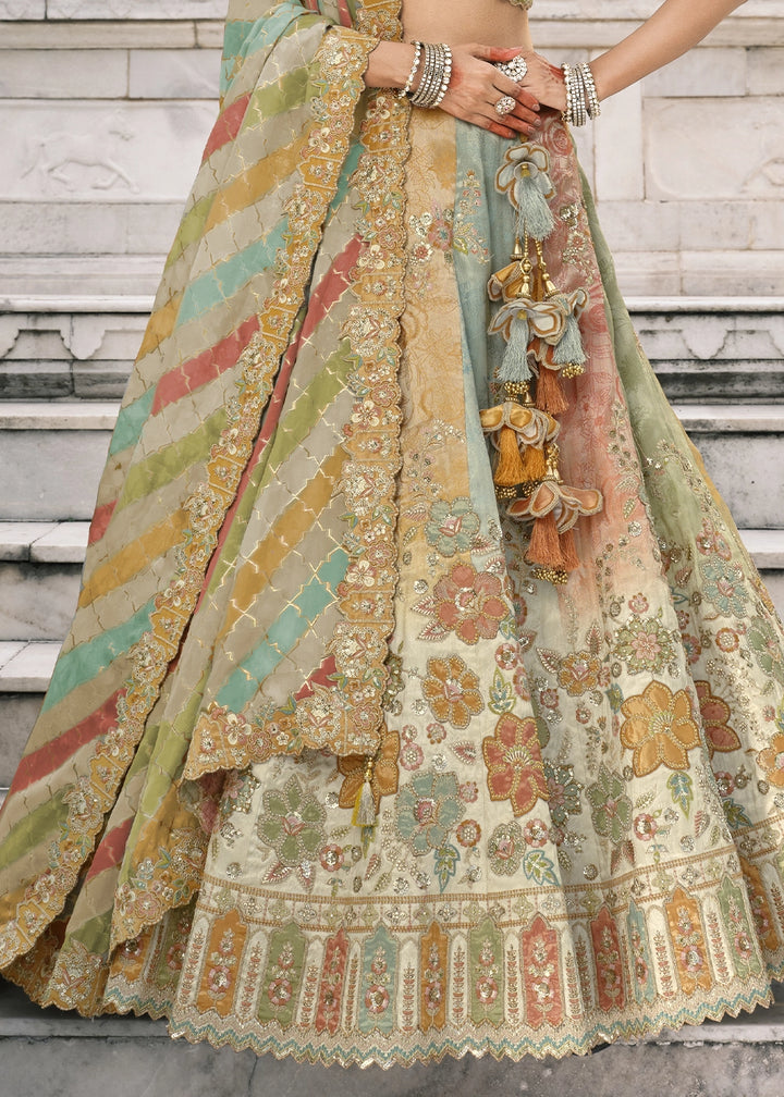 Multicolored Banarasi Silk Lehenga with Stone, Sequins, Mirror & Zari Handwork