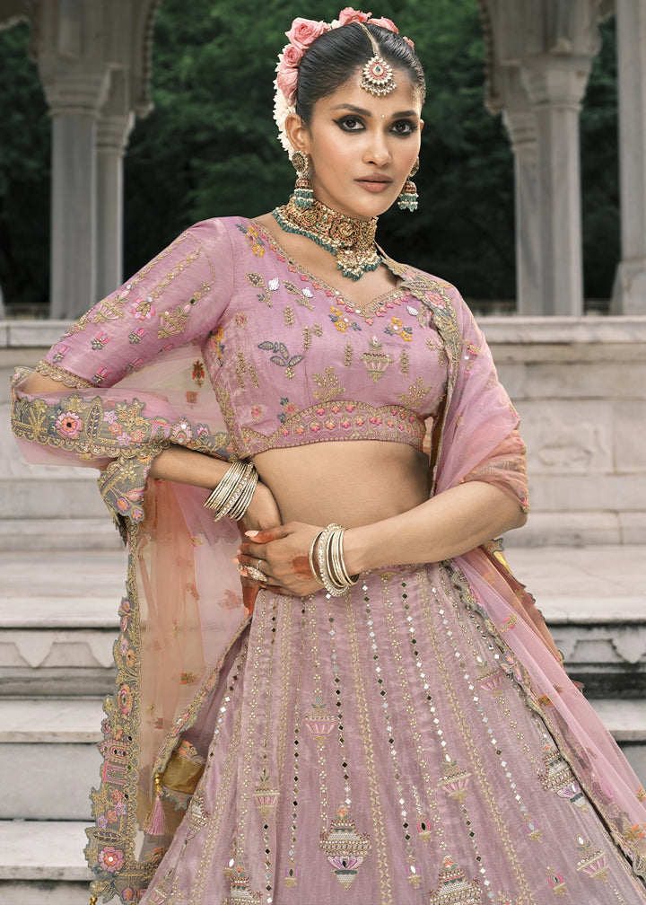 Shades Of Pink Banarasi Silk Lehenga with Stone, Sequins, Mirror & Zari Handwork