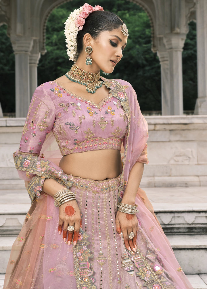 Shades Of Pink Banarasi Silk Lehenga with Stone, Sequins, Mirror & Zari Handwork