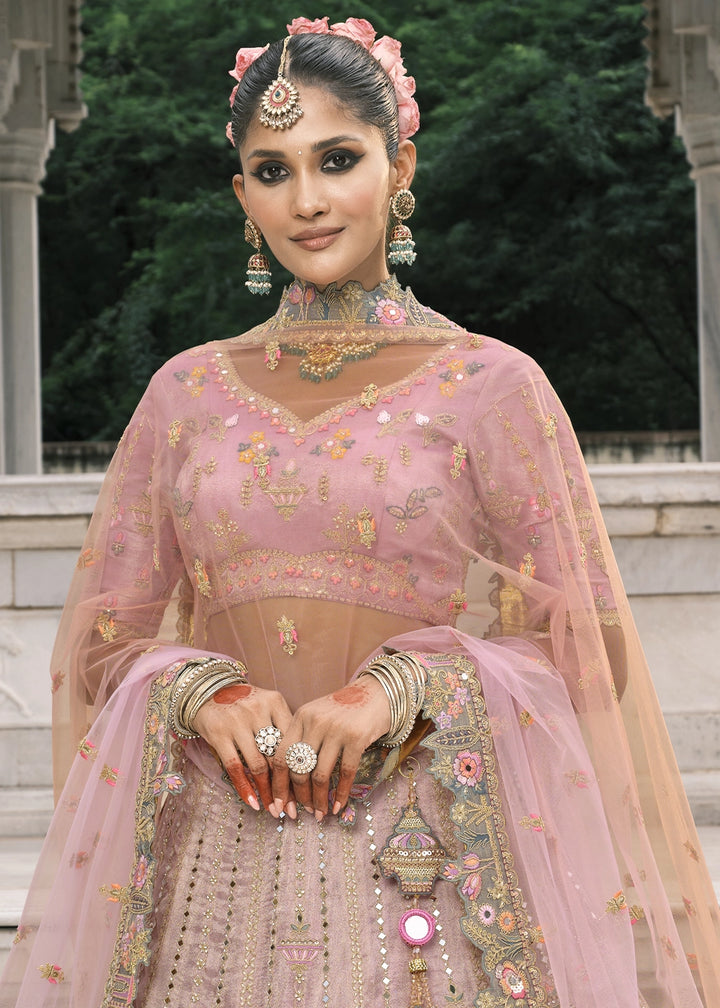 Shades Of Pink Banarasi Silk Lehenga with Stone, Sequins, Mirror & Zari Handwork