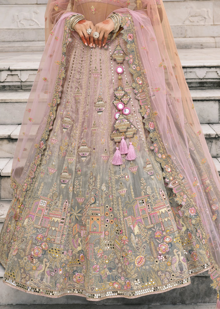 Shades Of Pink Banarasi Silk Lehenga with Stone, Sequins, Mirror & Zari Handwork