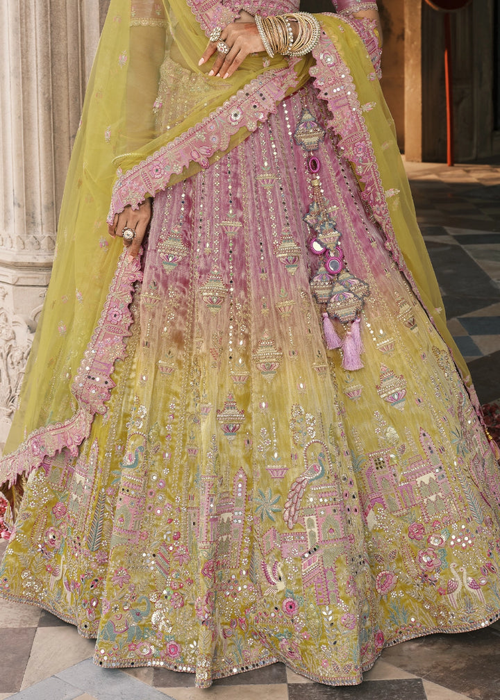 Purple & Green Banarasi Silk Lehenga with Stone, Sequins, Mirror & Zari Handwork
