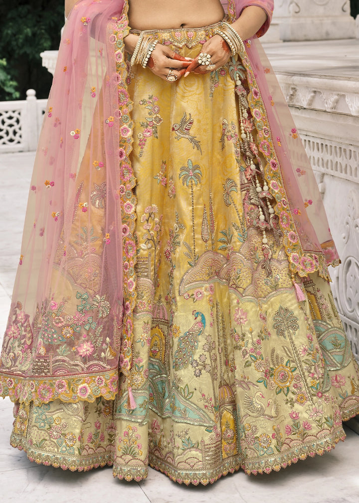 Shades Of Yellow Banarasi Silk Lehenga with Stone, Sequins, Mirror & Zari Handwork