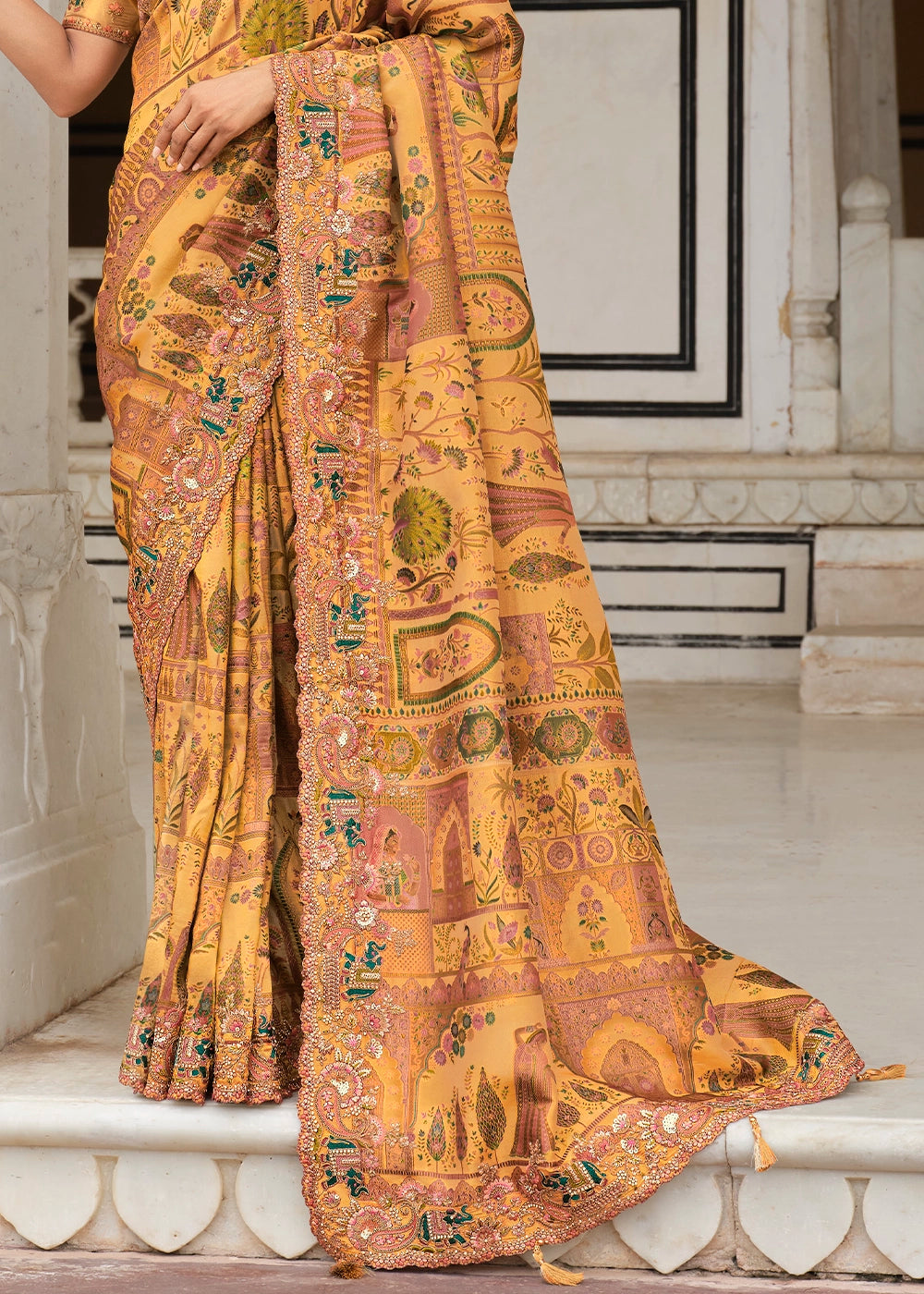 Gamboge Yellow Banarasi Silk Saree with Zari and Khatli Detailing