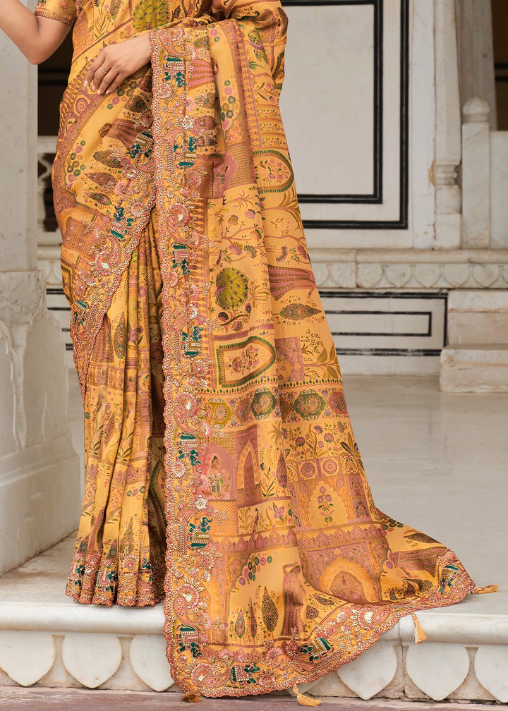 Gamboge Yellow Banarasi Silk Saree with Zari and Khatli Detailing