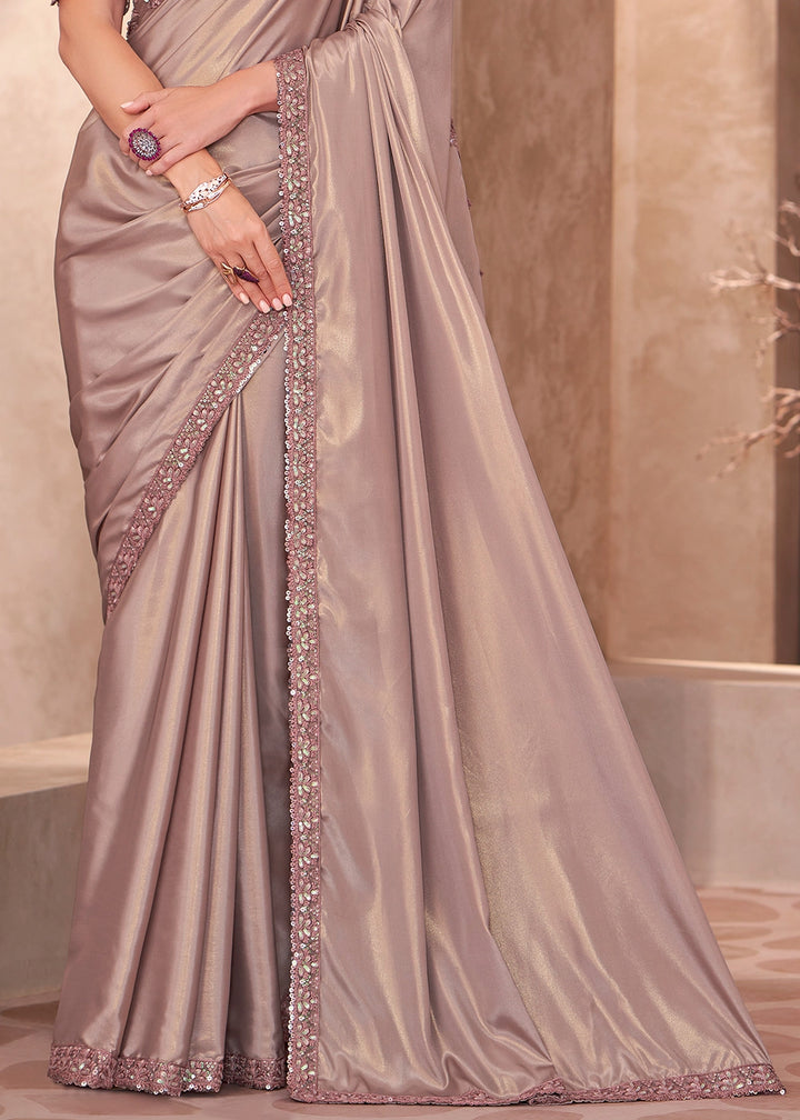 Pale Purple Shimmer Silk Crepe Saree with Embroidered Designer Blouse