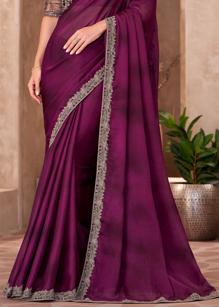 Lollipop Purple Ombre Chiffon Satin Saree with Embroidered Blouse