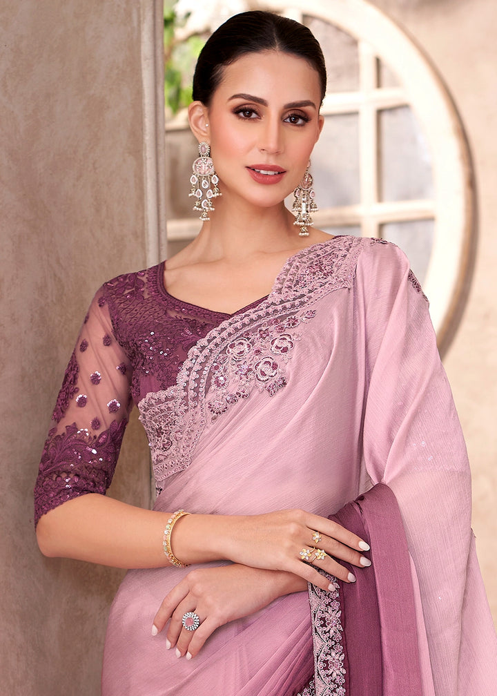 Shades Of Purple Saree in Chiffon with Embroidered Blouse