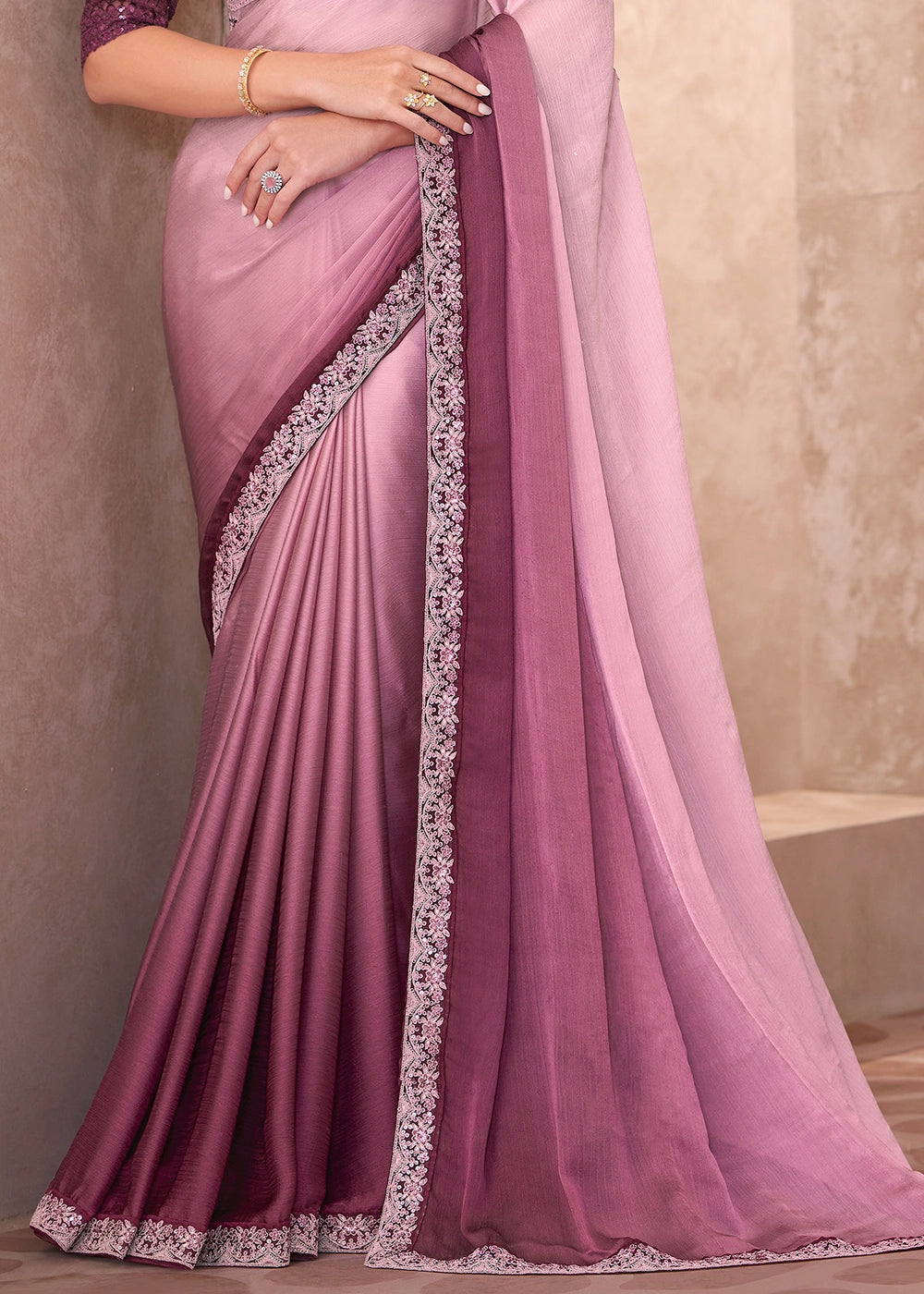 Shades Of Purple Saree in Chiffon with Embroidered Blouse