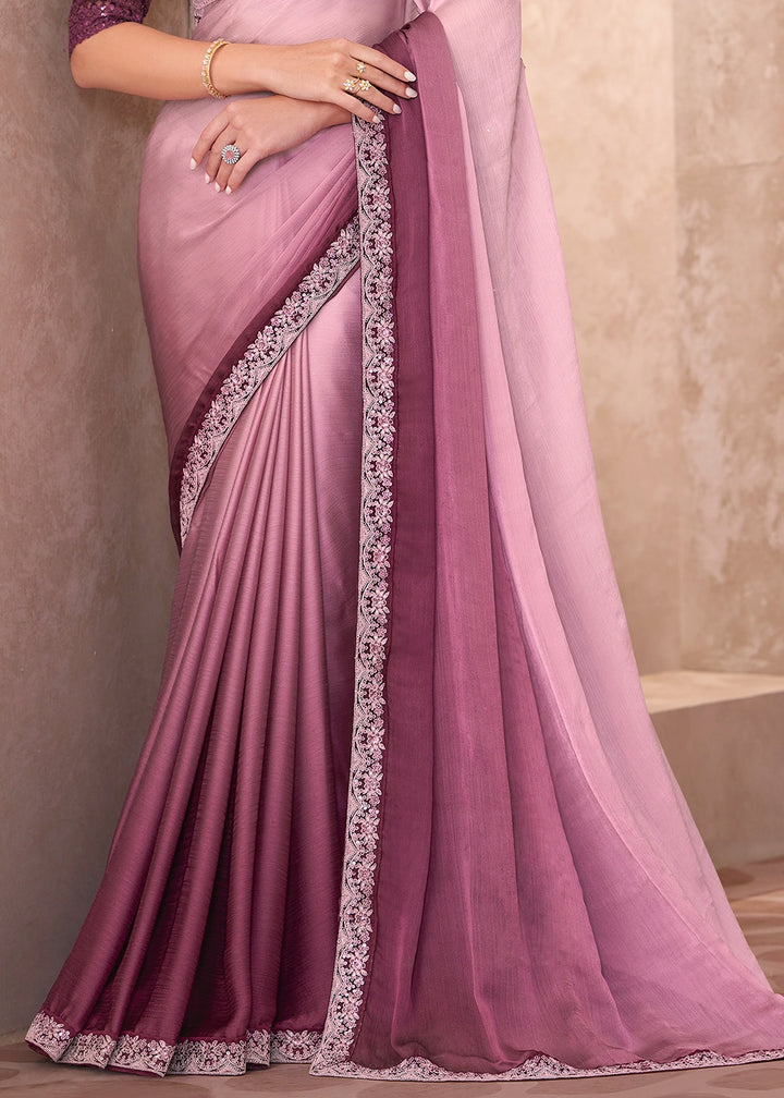 Shades Of Purple Saree in Chiffon with Embroidered Blouse