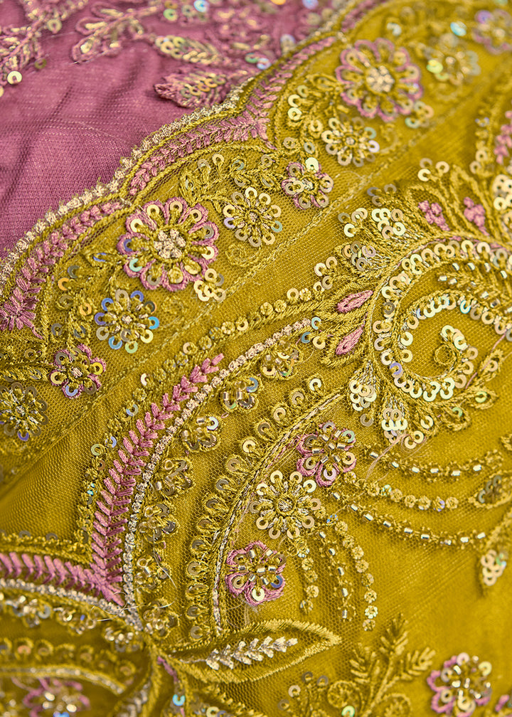 Mustard Yellow Crepe Silk Saree with Sequin and threadwork Pallu and Designer Blouse.