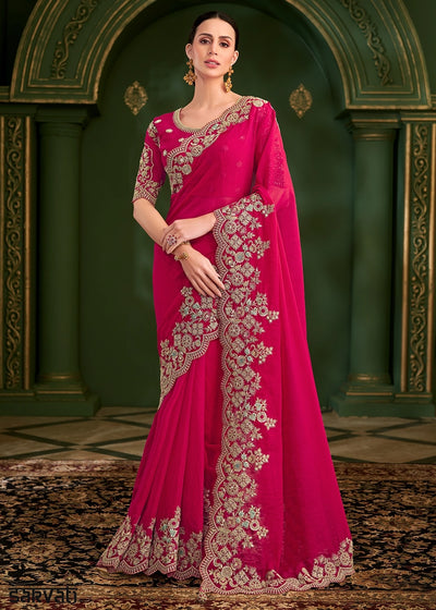 Cerise Pink Georgette Saree with Thread & Sequin Work