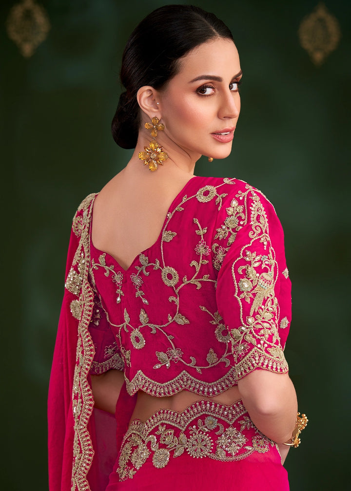 Cerise Pink Georgette Saree with Thread & Sequin Work