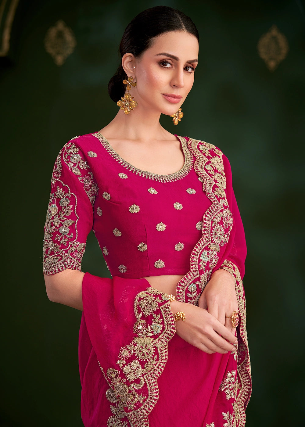 Cerise Pink Georgette Saree with Thread & Sequin Work