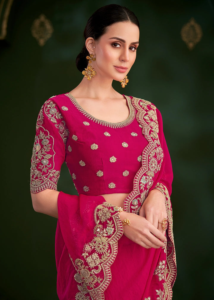 Cerise Pink Georgette Saree with Thread & Sequin Work