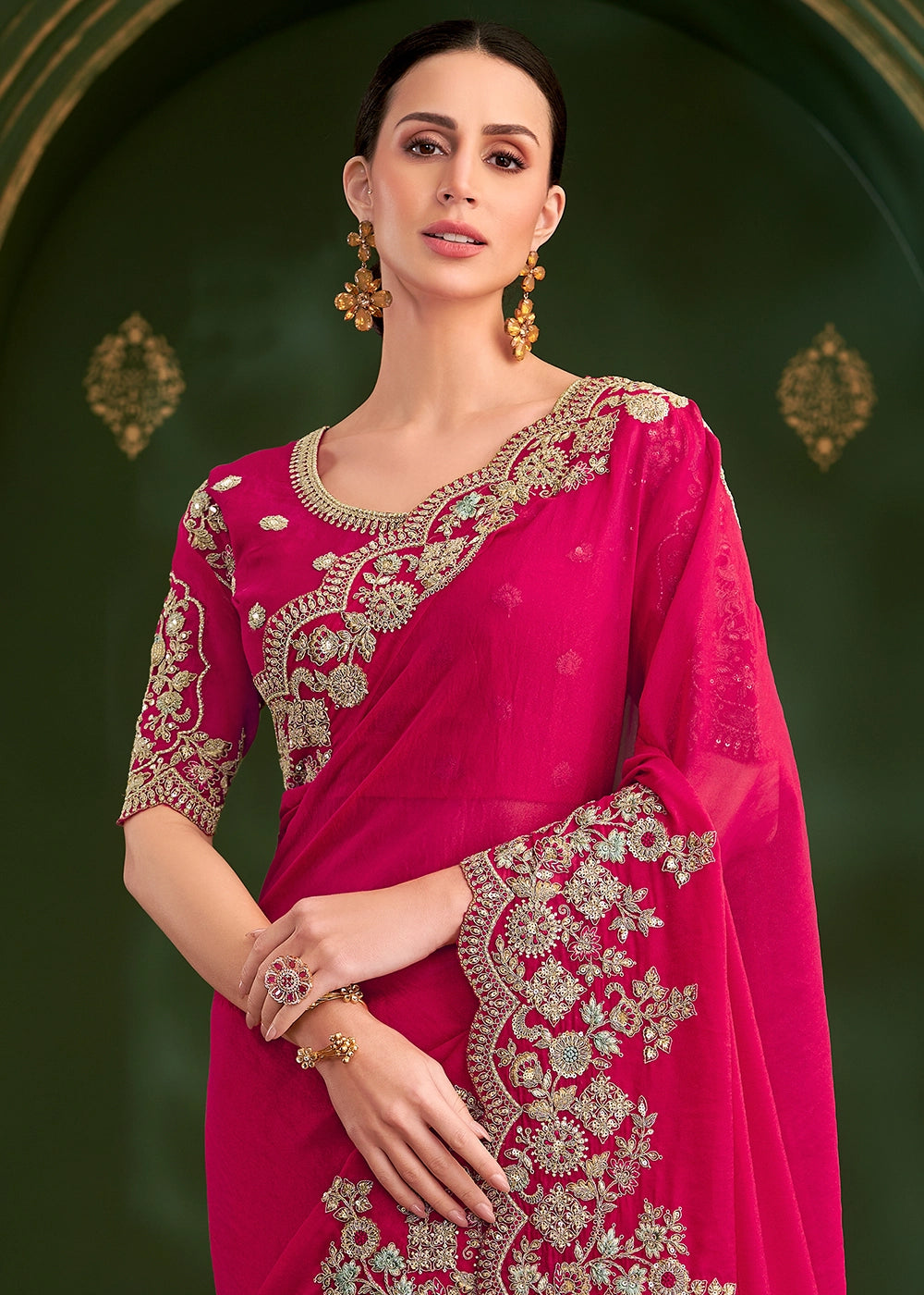 Cerise Pink Georgette Saree with Thread & Sequin Work
