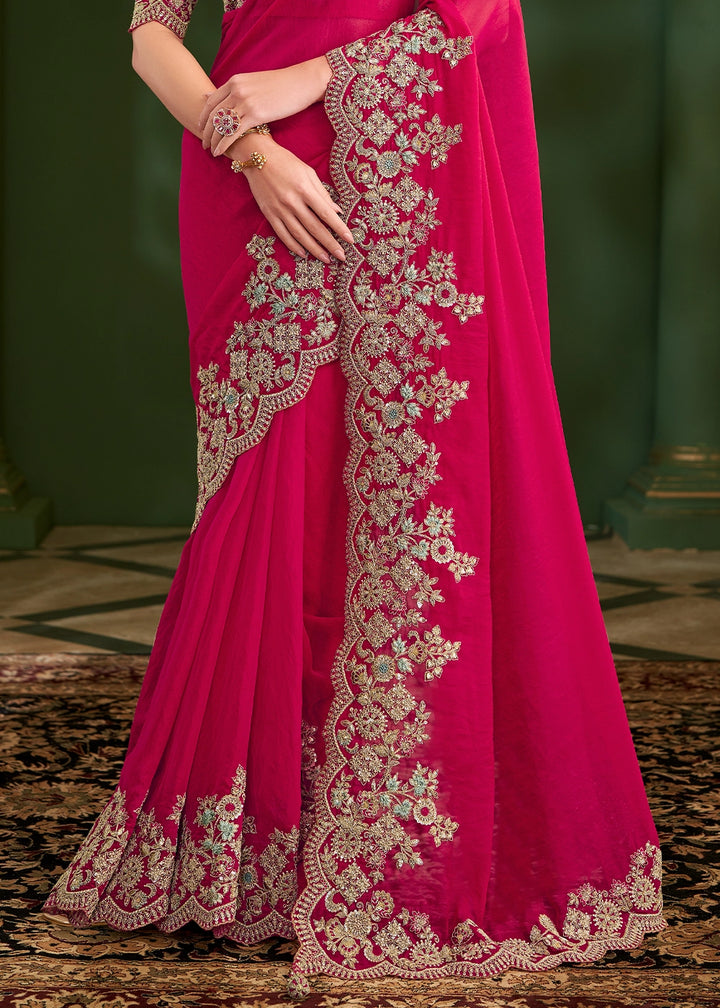 Cerise Pink Georgette Saree with Thread & Sequin Work