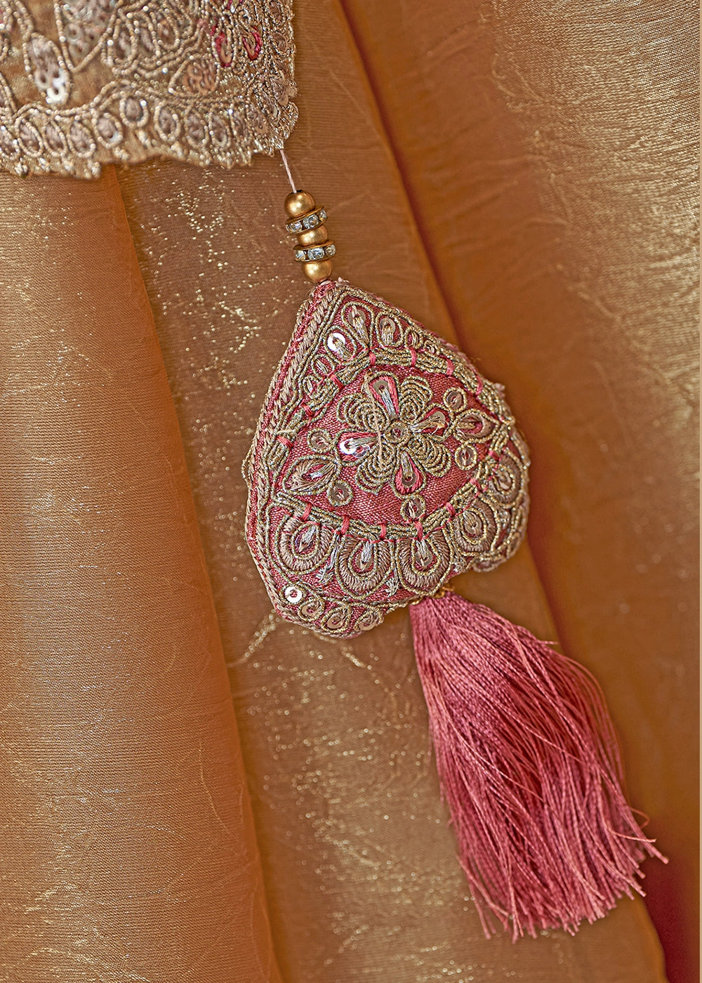 Metallic Mustard Yellow Satin Chiffon Silk Saree with Thread & Sequin Work