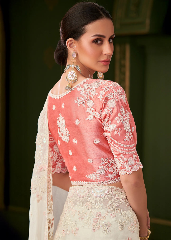 Daisy White Georgette Silk Saree with Thread & Sequin Work