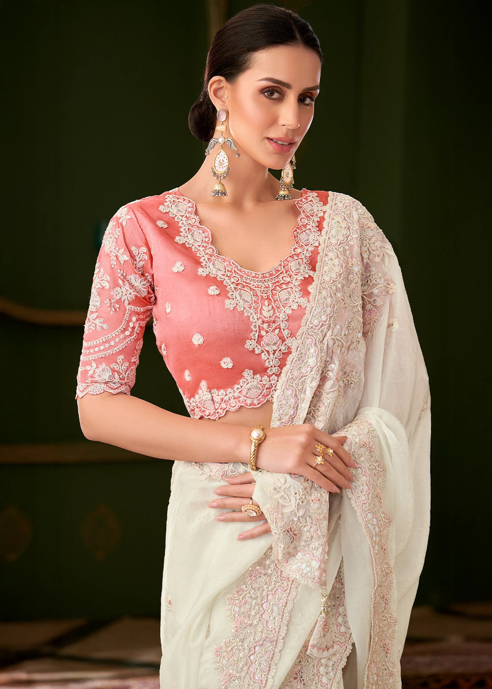 Daisy White Georgette Silk Saree with Thread & Sequin Work