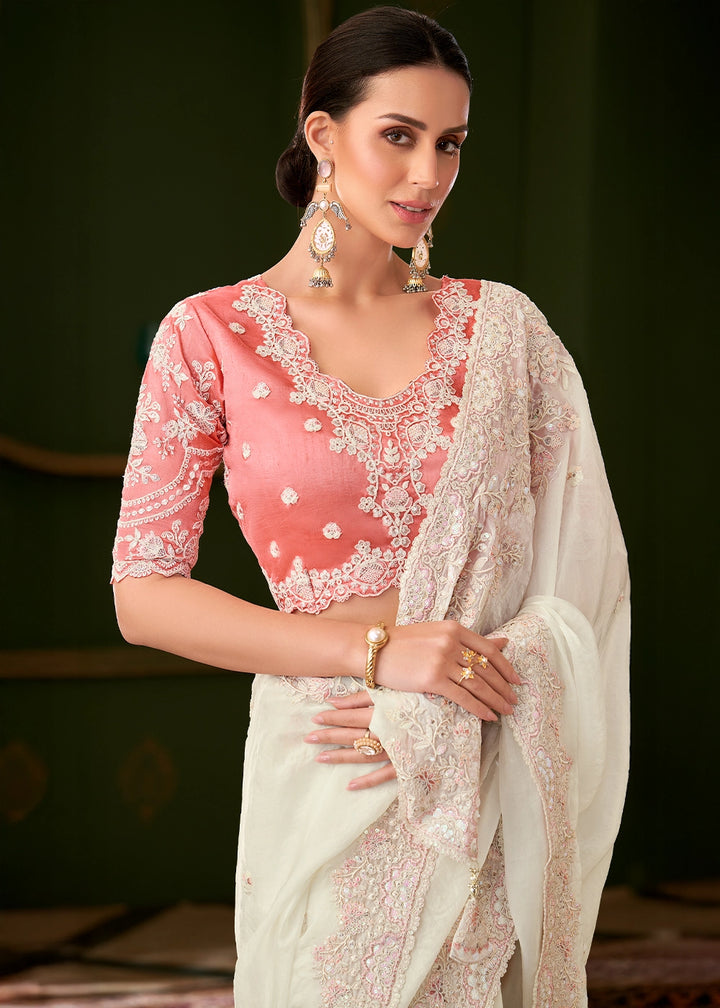 Daisy White Georgette Silk Saree with Thread & Sequin Work