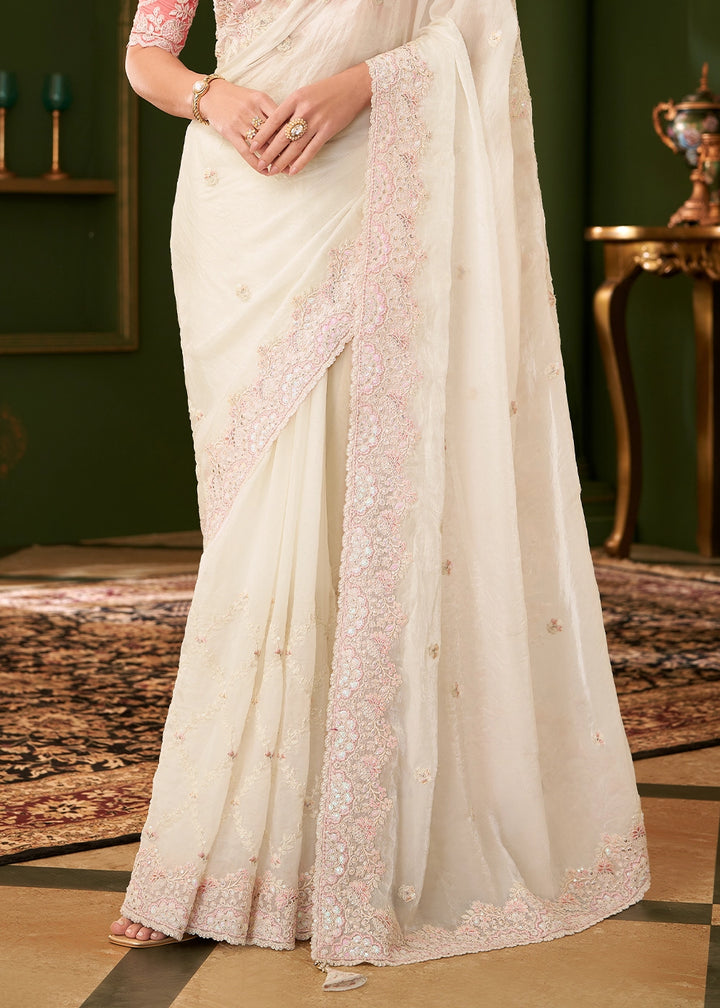 Daisy White Georgette Silk Saree with Thread & Sequin Work