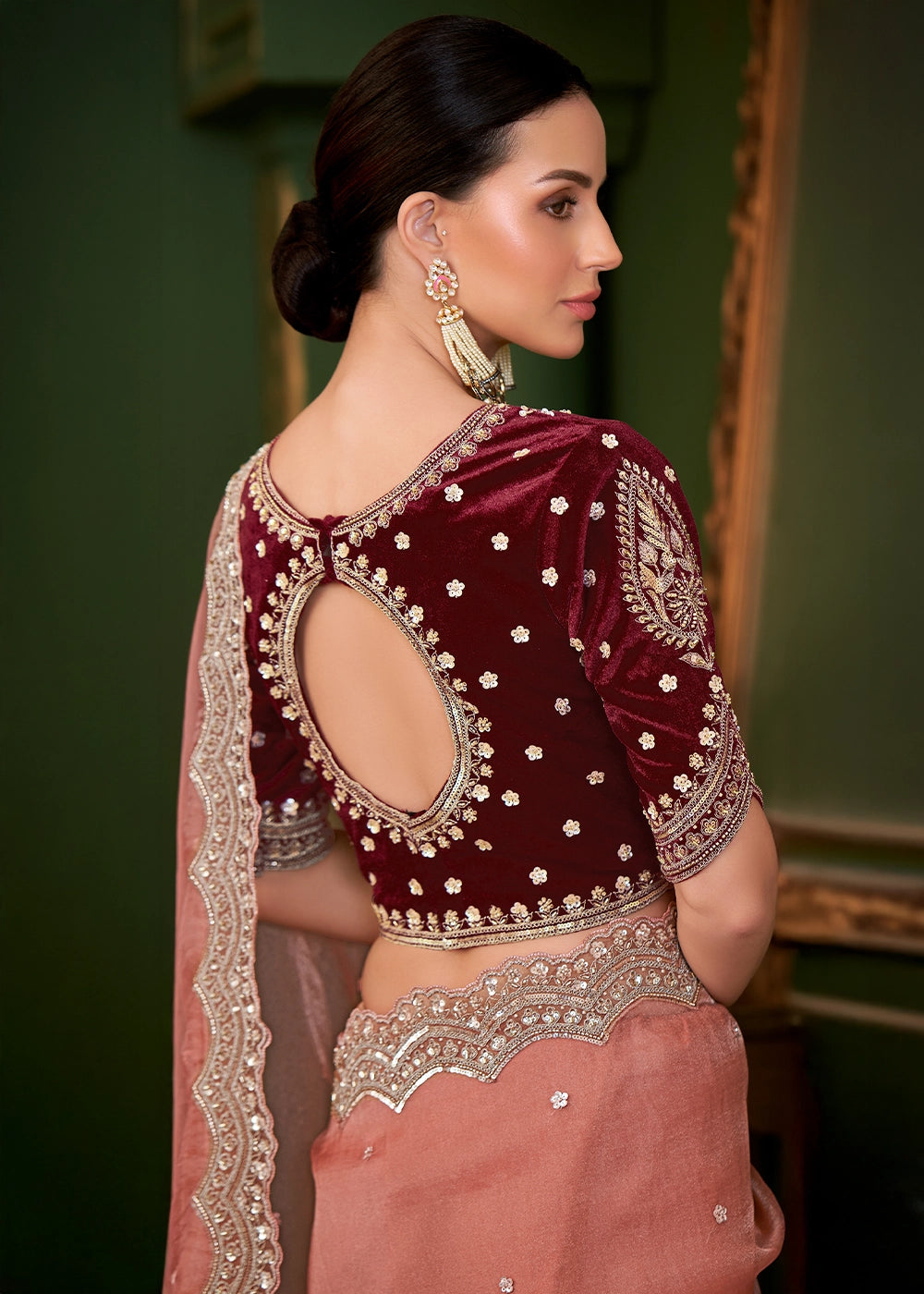 Rouge Pink Tissue Georgette Silk Saree with Thread & Sequin Work