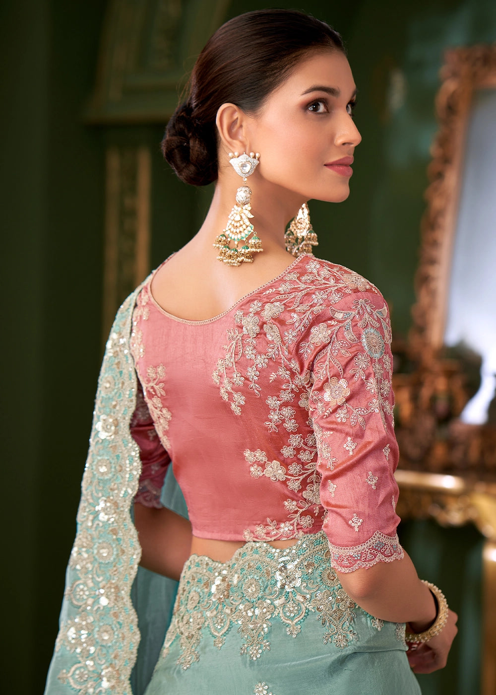 Light Blue Viscose Georgette Silk Saree with Thread & Sequin Work