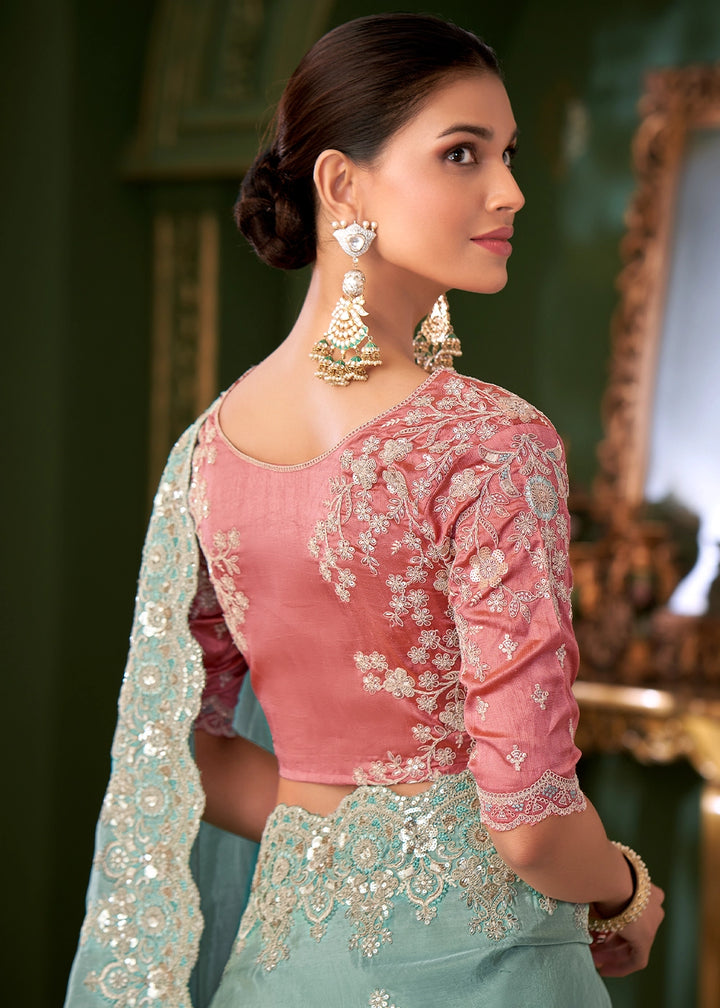 Light Blue Viscose Georgette Silk Saree with Thread & Sequin Work