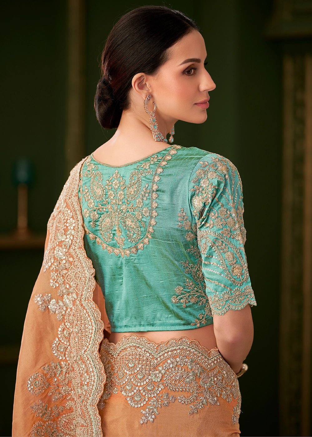 Cantaloupe Orange Viscose Georgette Silk Saree with Thread & Sequin Work