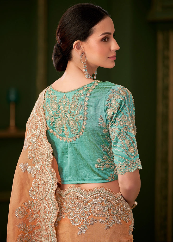 Cantaloupe Orange Viscose Georgette Silk Saree with Thread & Sequin Work