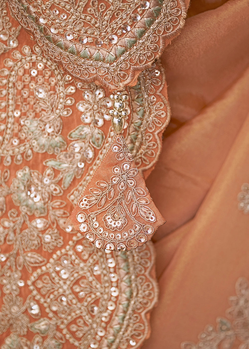 Cantaloupe Orange Viscose Georgette Silk Saree with Thread & Sequin Work