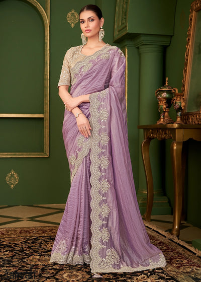 Mauve Purple Georgette Silk Saree with Thread & Sequin Work