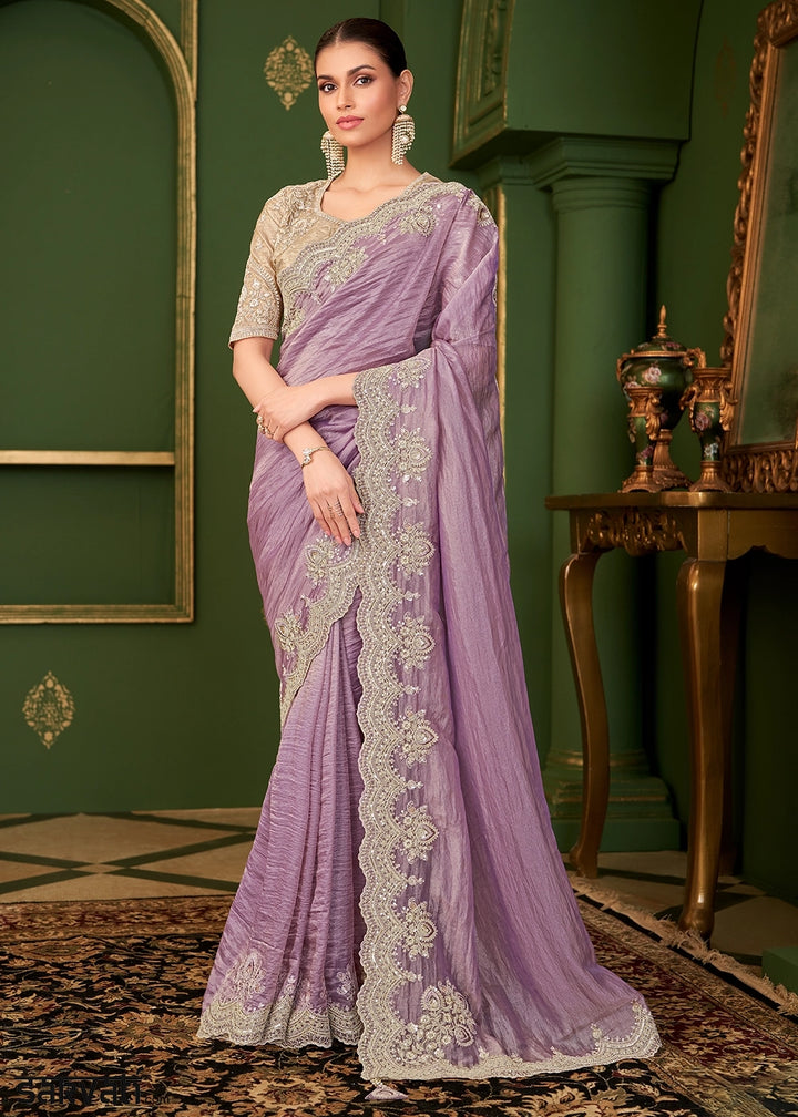 Mauve Purple Georgette Silk Saree with Thread & Sequin Work