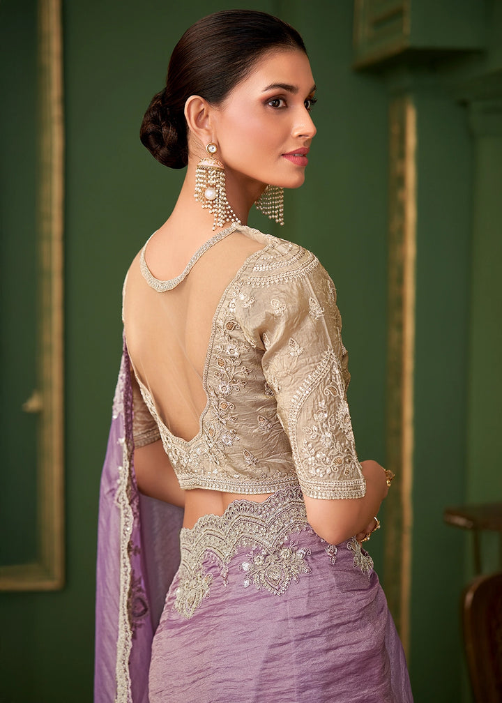 Mauve Purple Georgette Silk Saree with Thread & Sequin Work