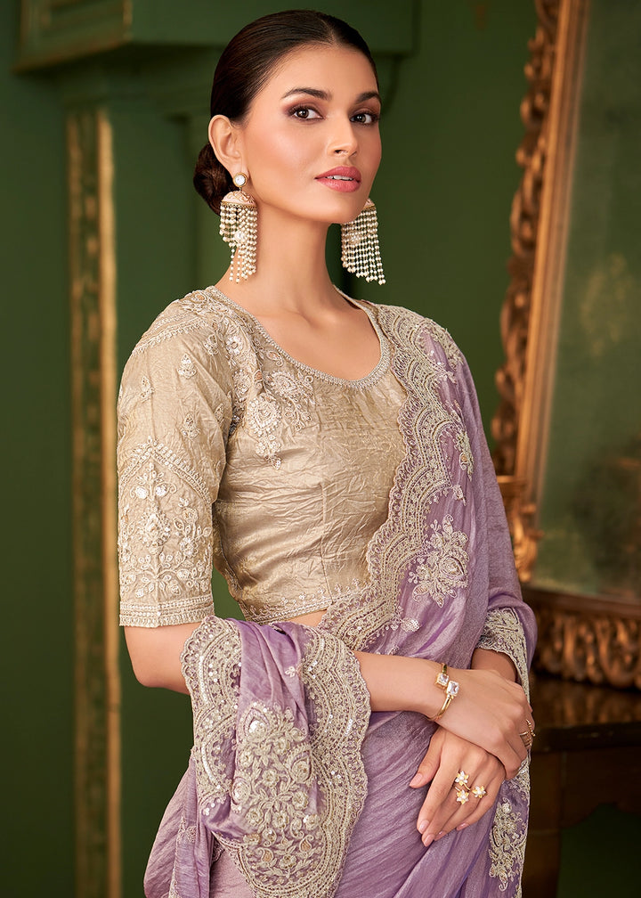 Mauve Purple Georgette Silk Saree with Thread & Sequin Work